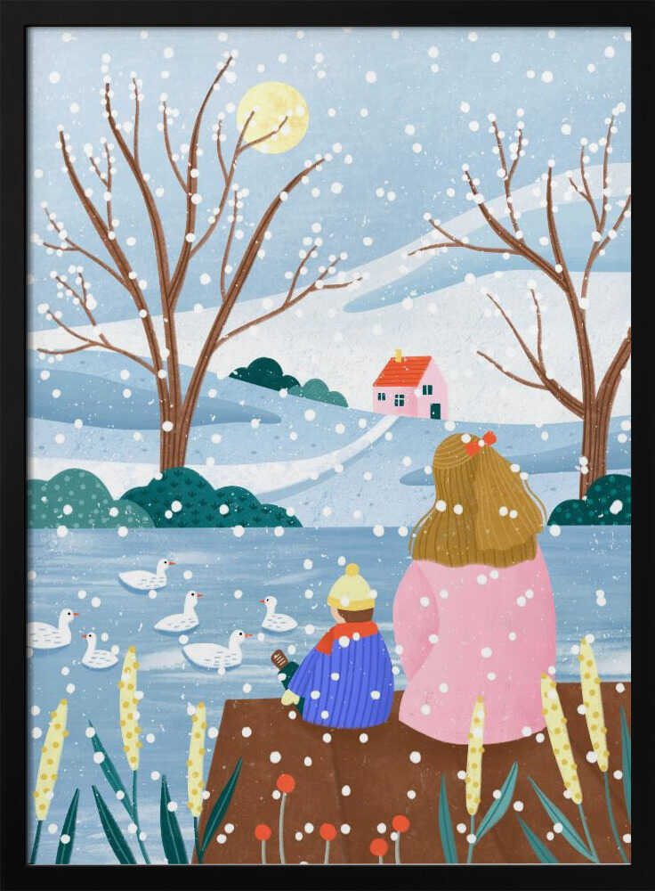 Mother and Child At Winter Lake