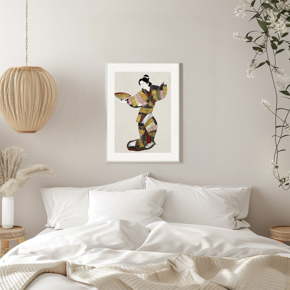 Japanese Female Dancer (17th Century) Vintage Painting Boarder