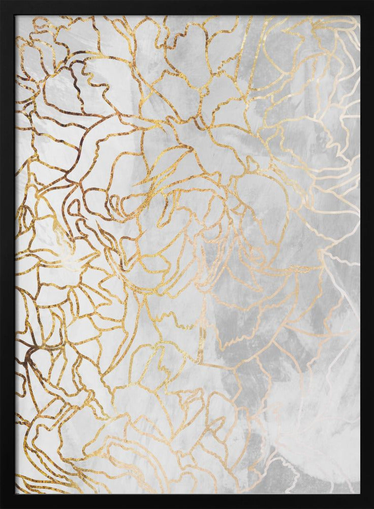 Abstract gold peonies line art concrete - plakatstore