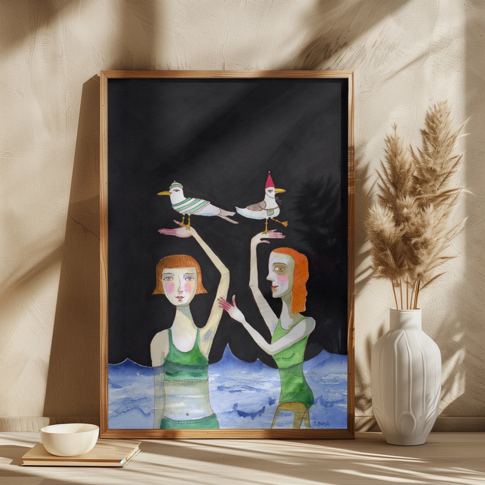 Best Friends Swimming with birds