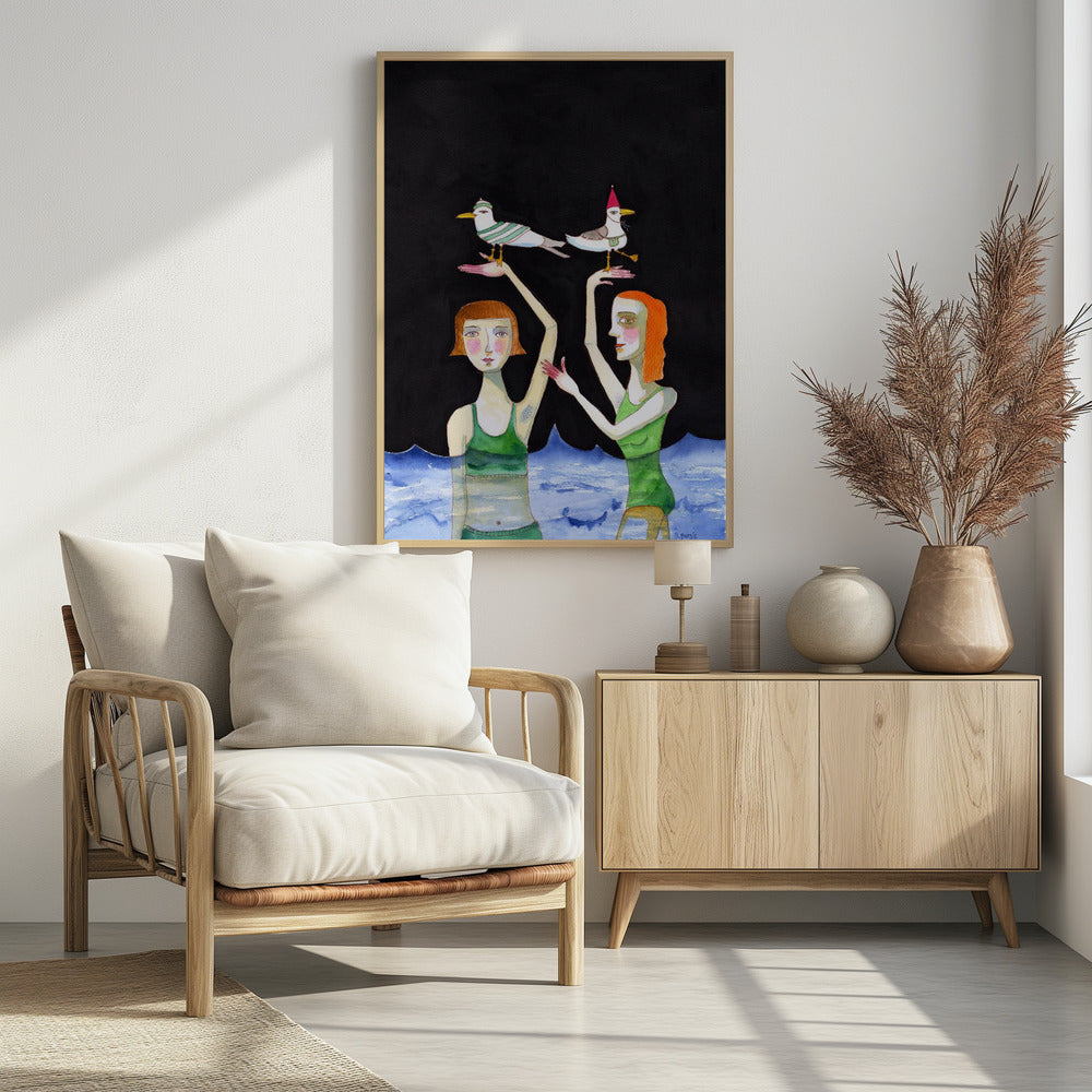 Best Friends Swimming with birds