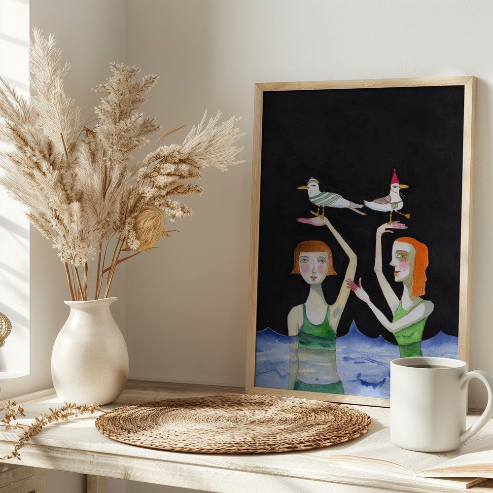 Best Friends Swimming with birds