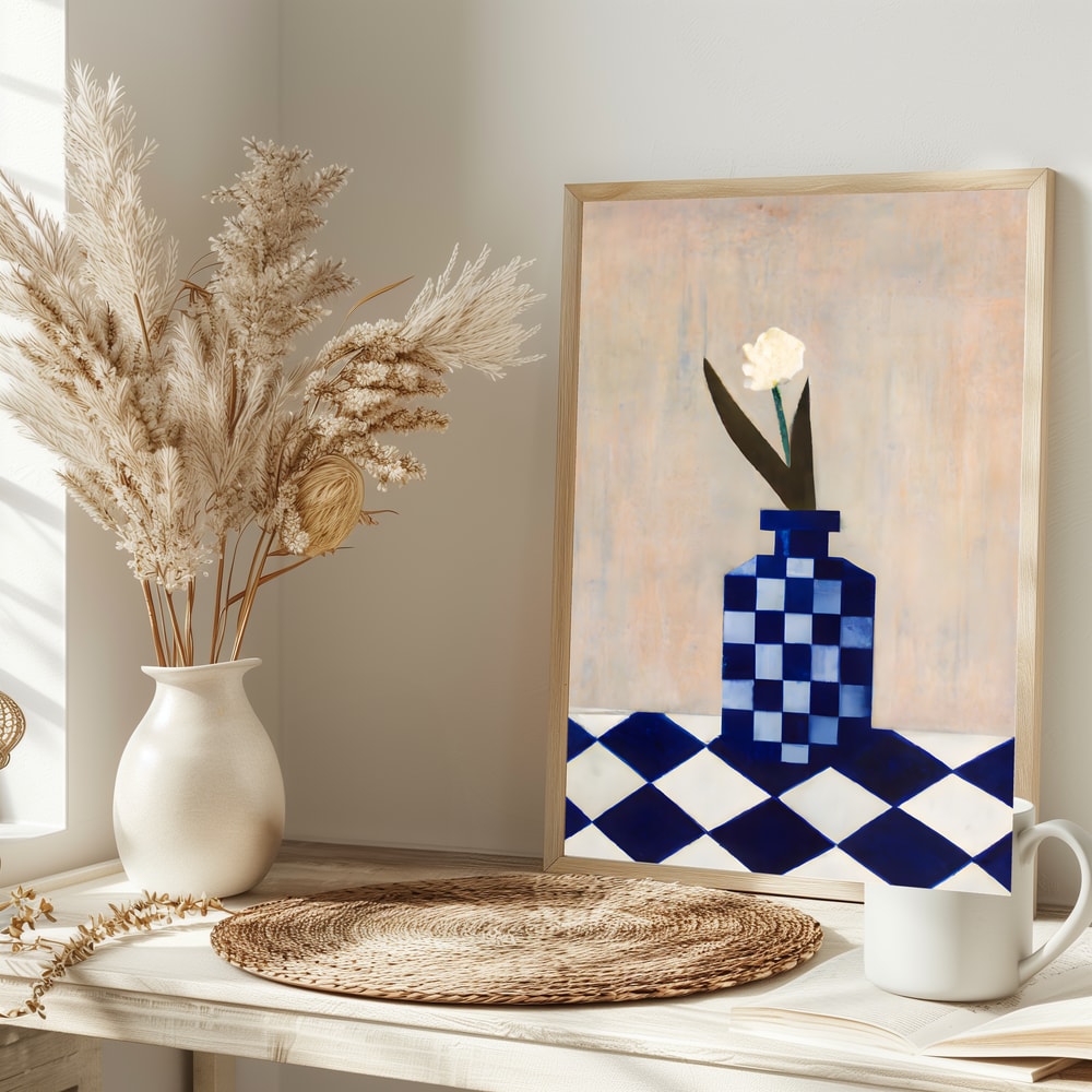 White Flower Blue Vase