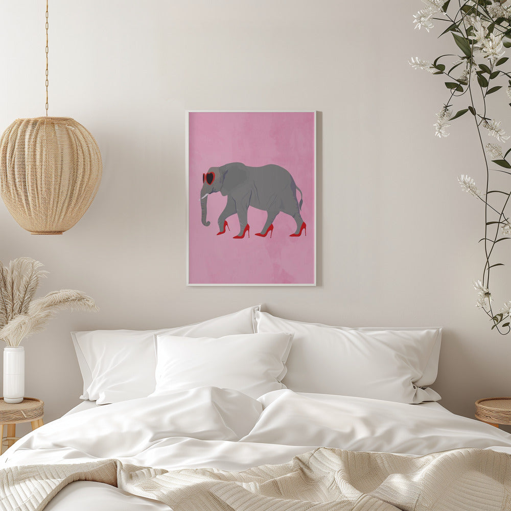 Elephant in heels and heart glasses - plakatstore