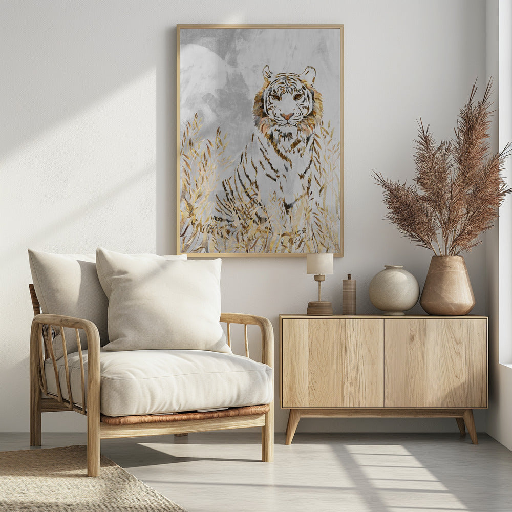 Golden Tiger in the leaves - plakatstore