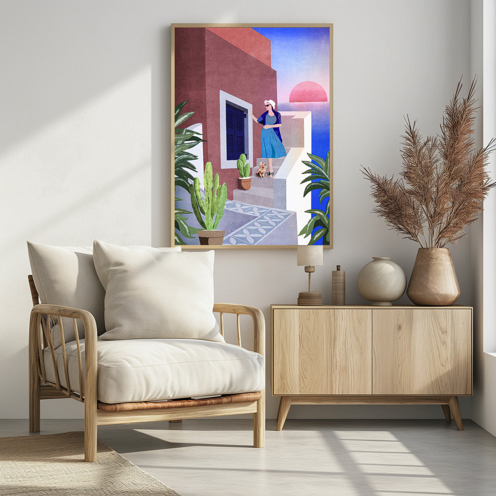 Lady and Cat In Santorini - plakatstore