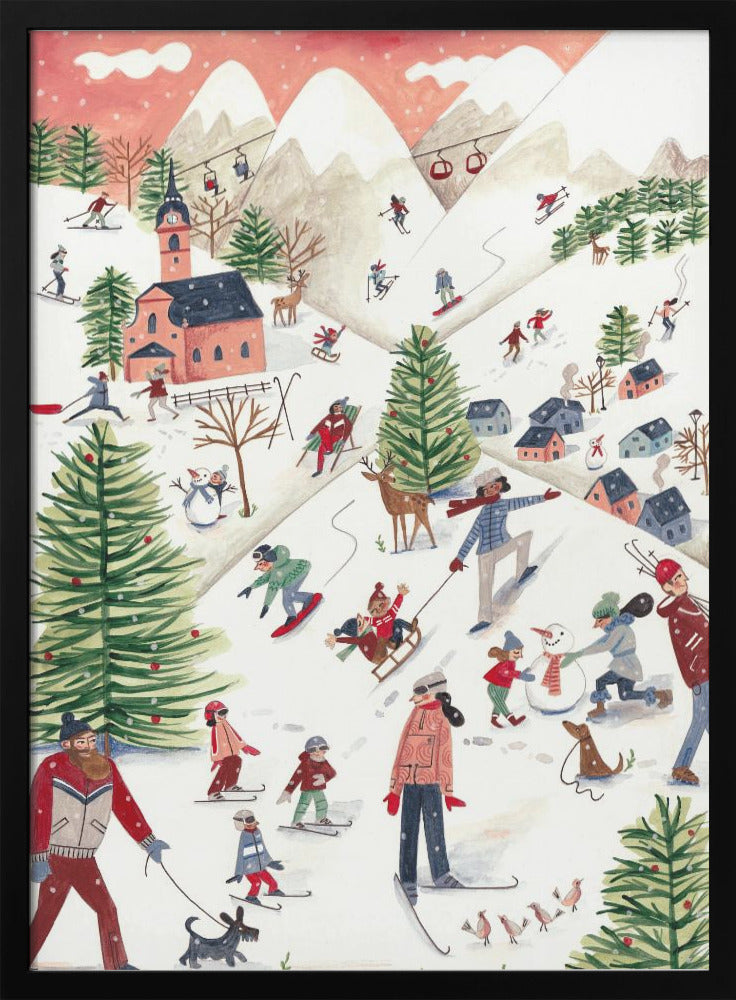 Mountain landscape with houses in the snow - plakatstore