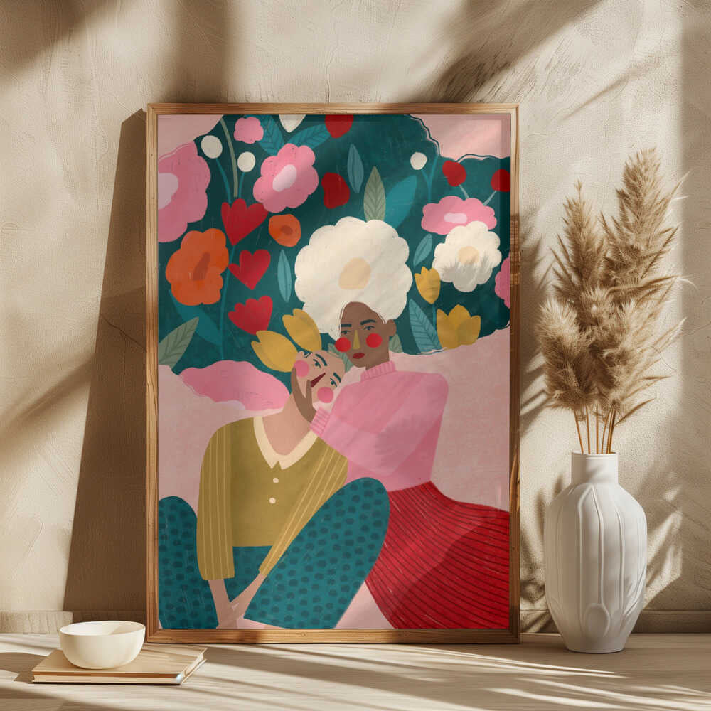 Embracing Couple In Floral Embrace