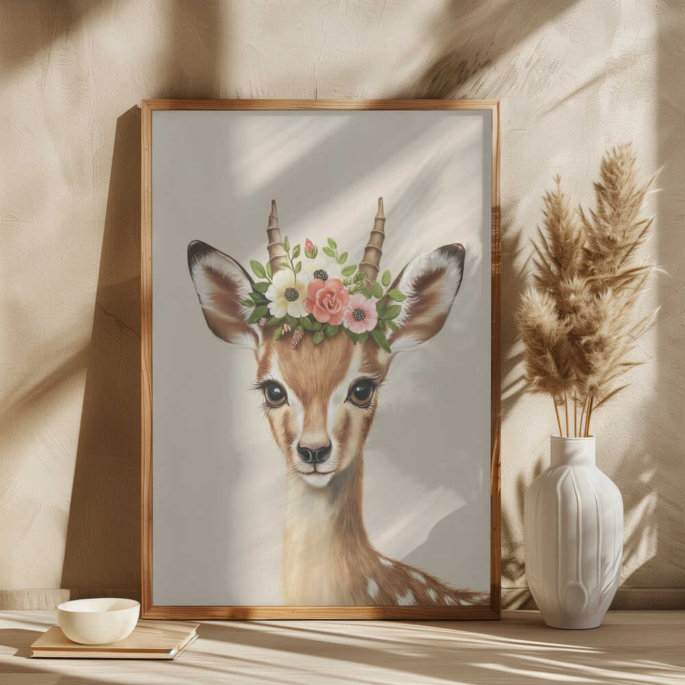 Deer Adorned With A Floral Crown