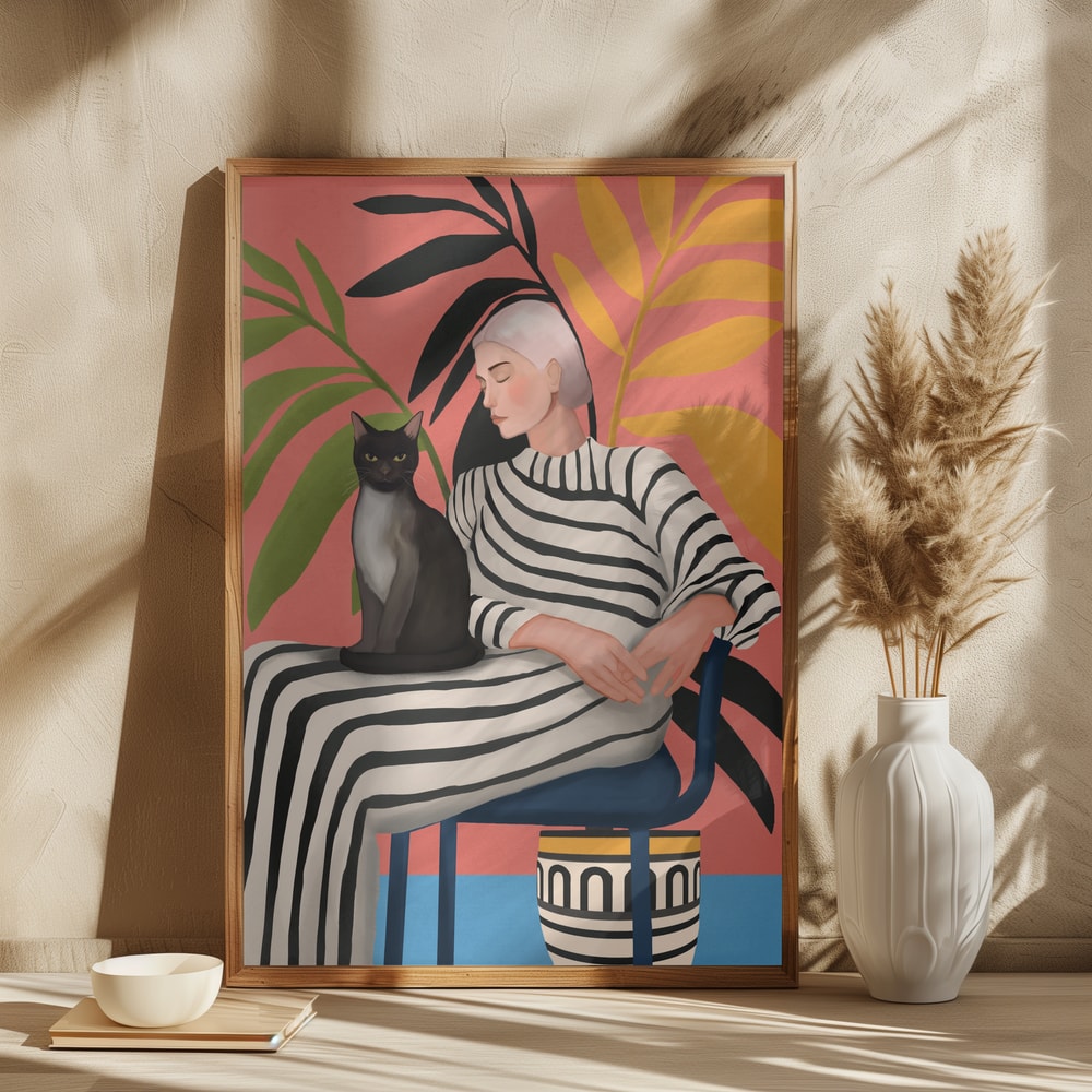 Elegant Woman and Cat