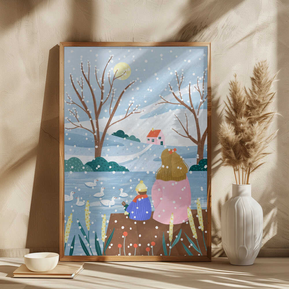 Mother and Child At Winter Lake