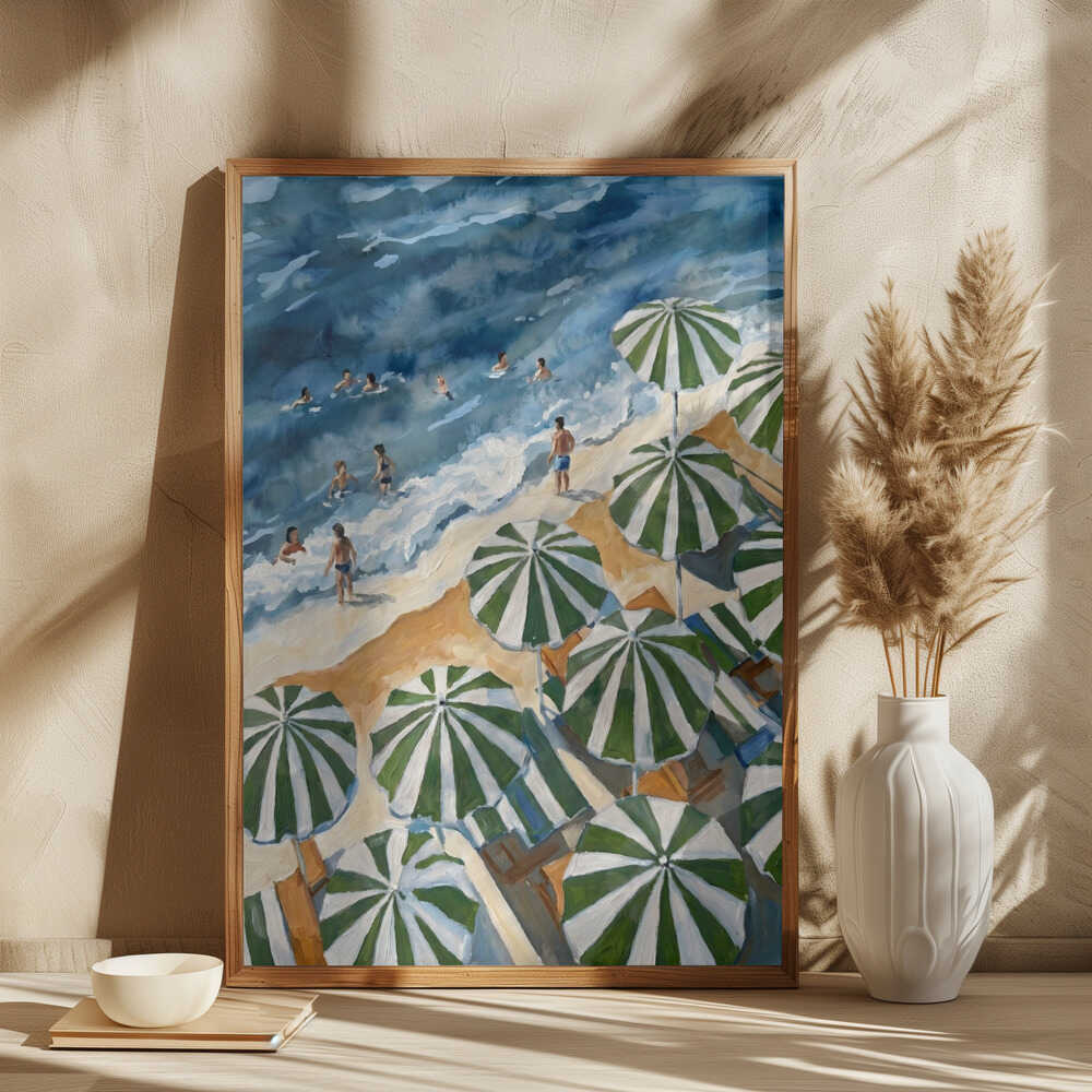 Green Striped Beach Umbrellas