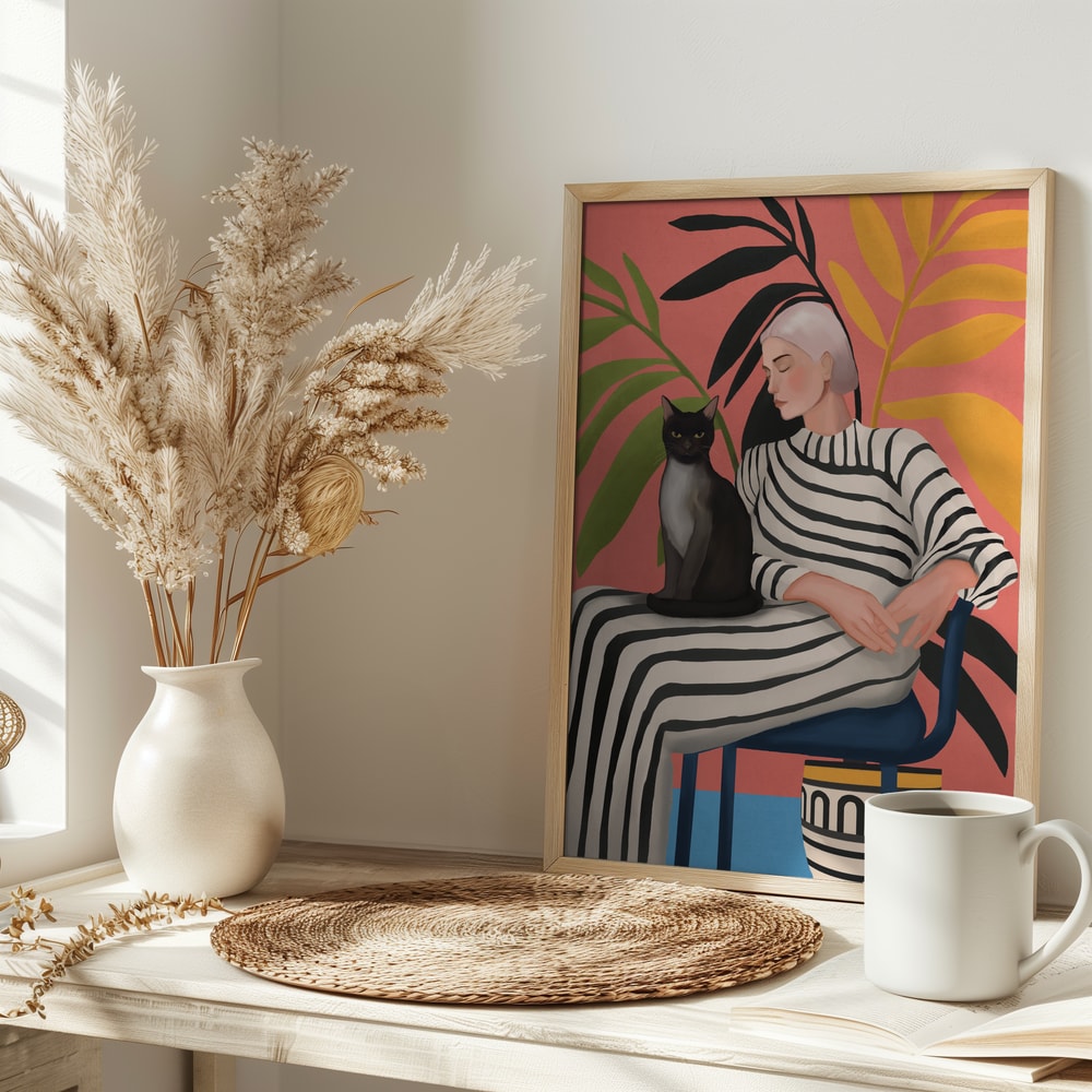 Elegant Woman and Cat