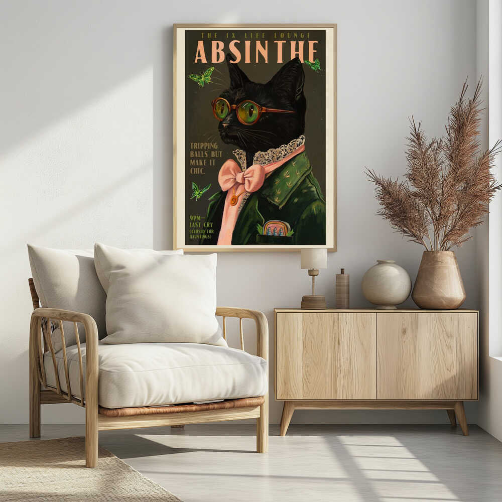 Chic Absinthe Cat Alcohol & Cocktail Bar Art