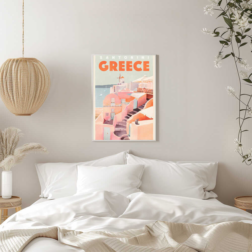 Santorini Greece Vintage Travel Poster