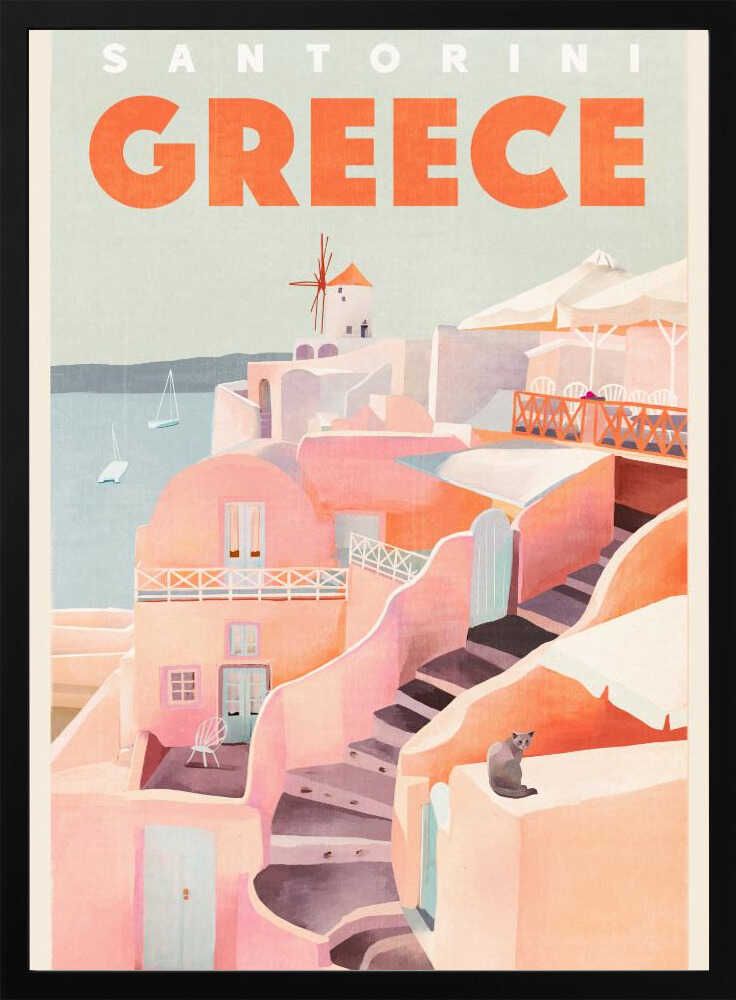 Santorini Greece Vintage Travel Poster
