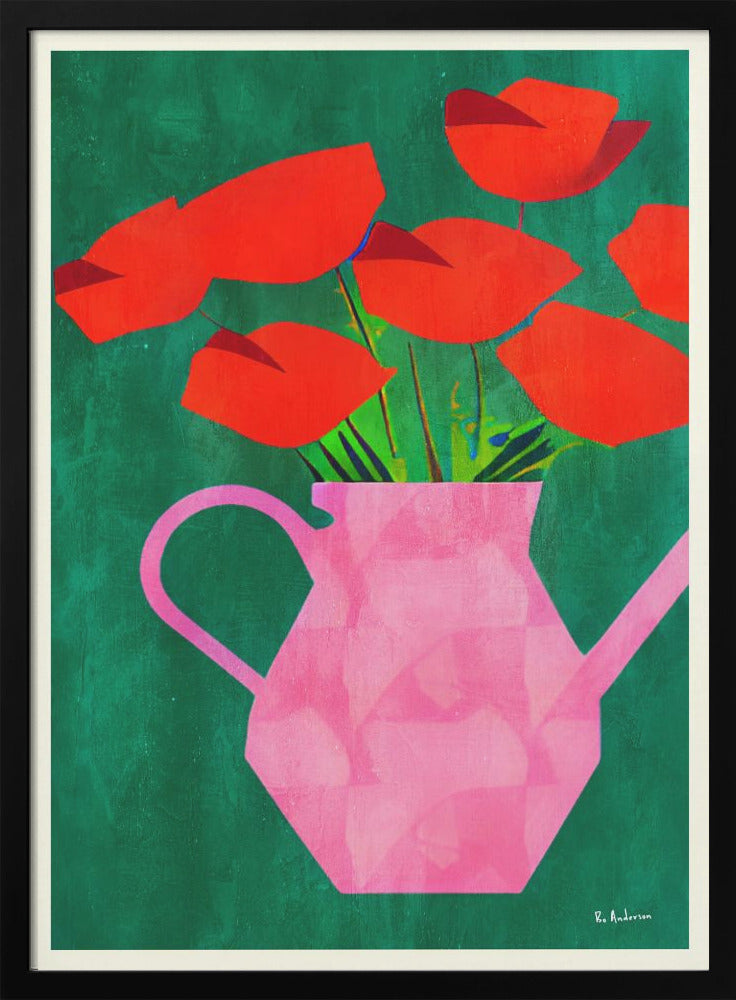 Red Poppies In a Pink Vase - plakatstore