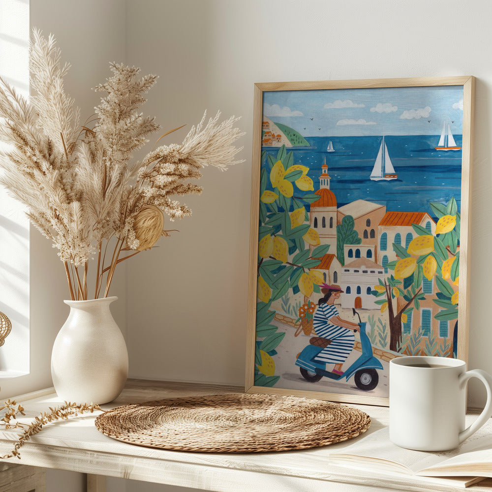 Travel poster woman on the Amalfi coast, Italy - plakatstore