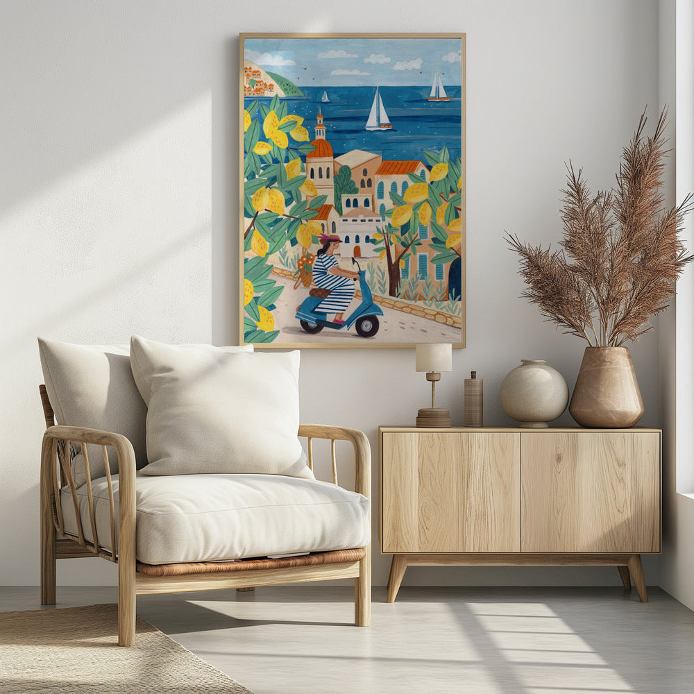 Travel poster woman on the Amalfi coast, Italy - plakatstore