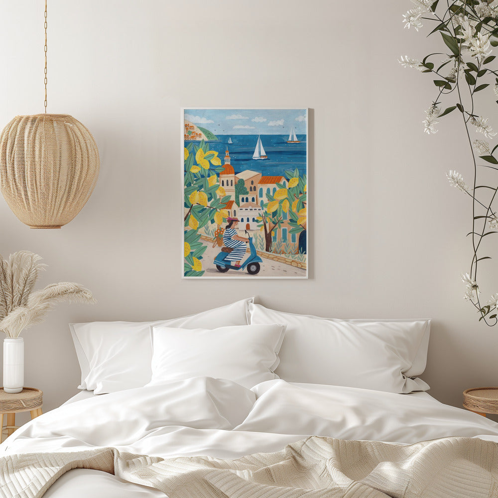 Travel poster woman on the Amalfi coast, Italy - plakatstore