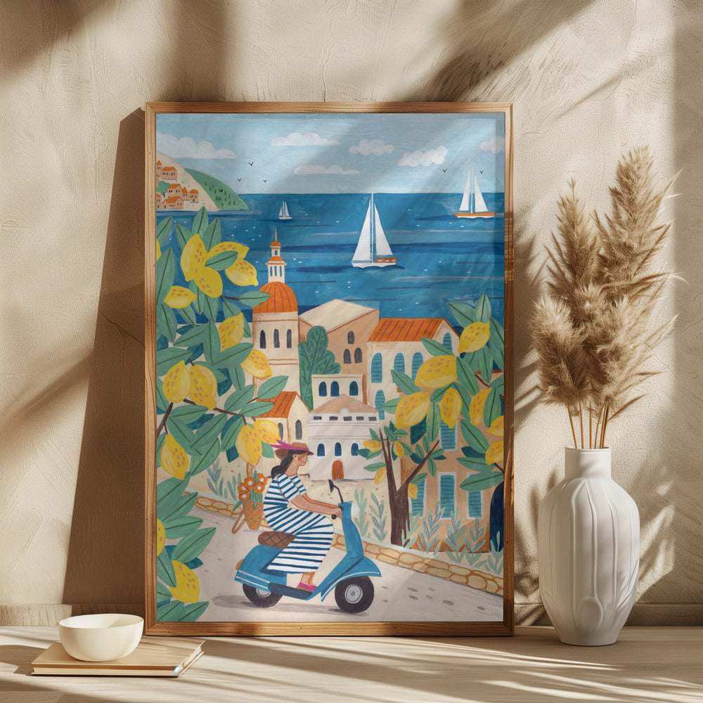 Travel poster woman on the Amalfi coast, Italy - plakatstore