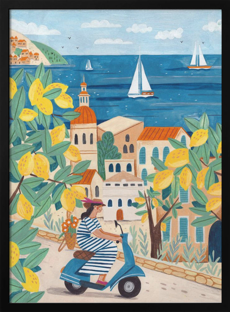 Travel poster woman on the Amalfi coast, Italy - plakatstore