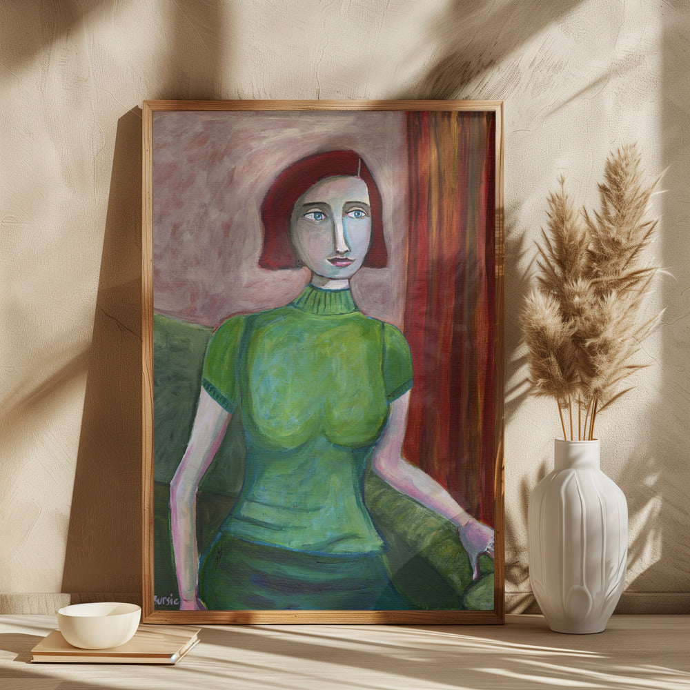 Vintage Red Head in Green - plakatstore