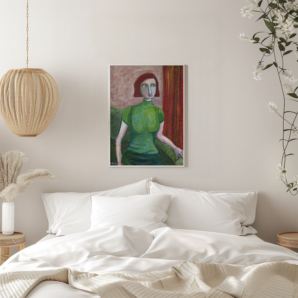 Vintage Red Head in Green - plakatstore