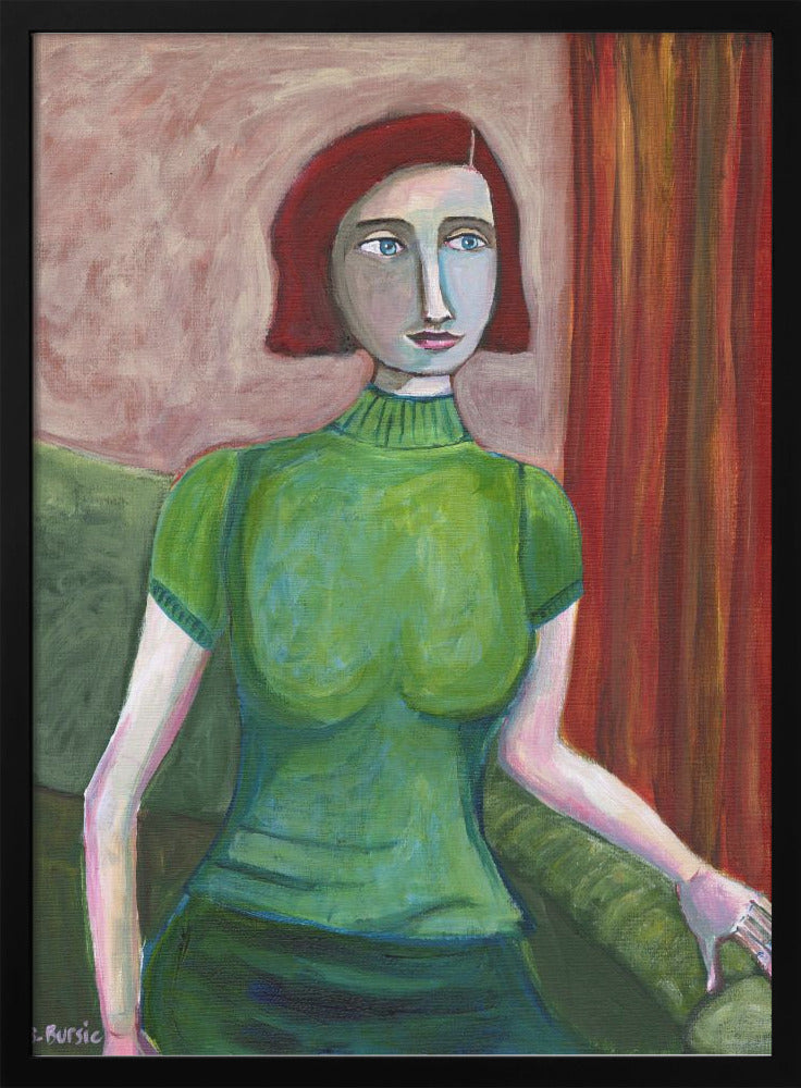 Vintage Red Head in Green - plakatstore