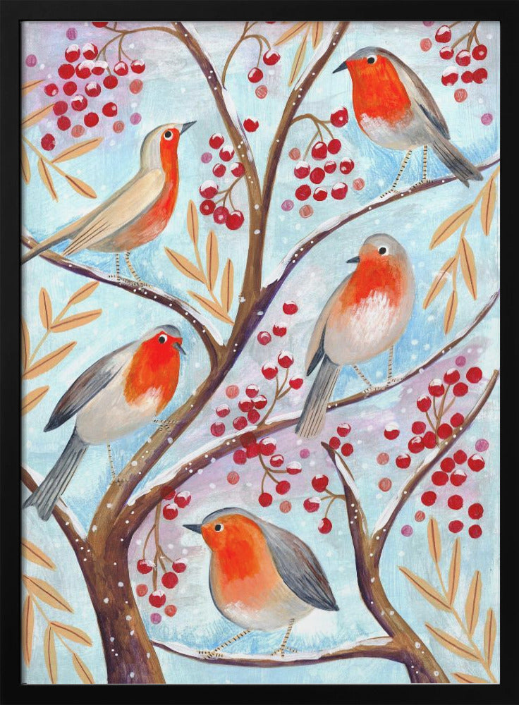 Winter birds robins Christmas snow - plakatstore