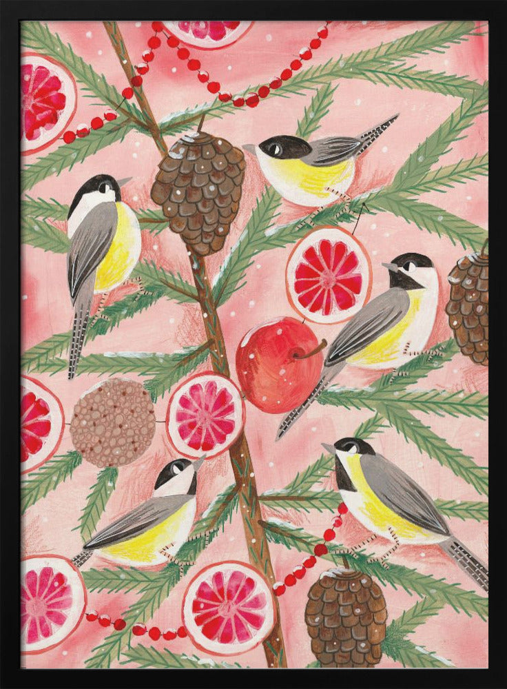 Winter birds Tits in the pine tree at Christmas - plakatstore