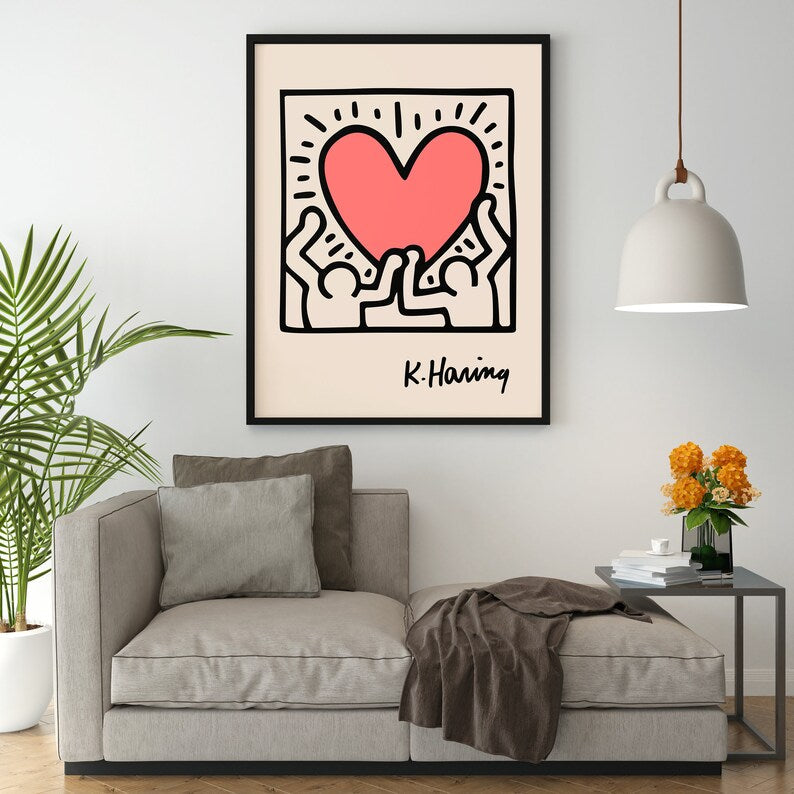 Keith Haring Two Figures Holding Heart Plakat - plakatstore