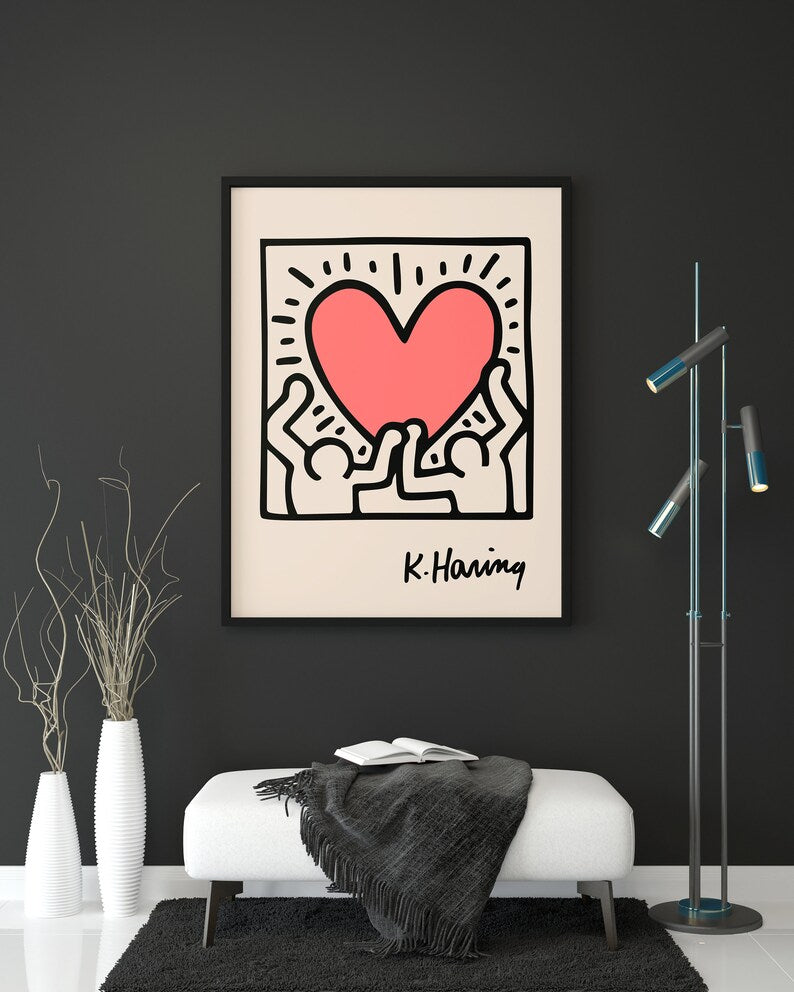 Keith Haring Two Figures Holding Heart Plakat - plakatstore