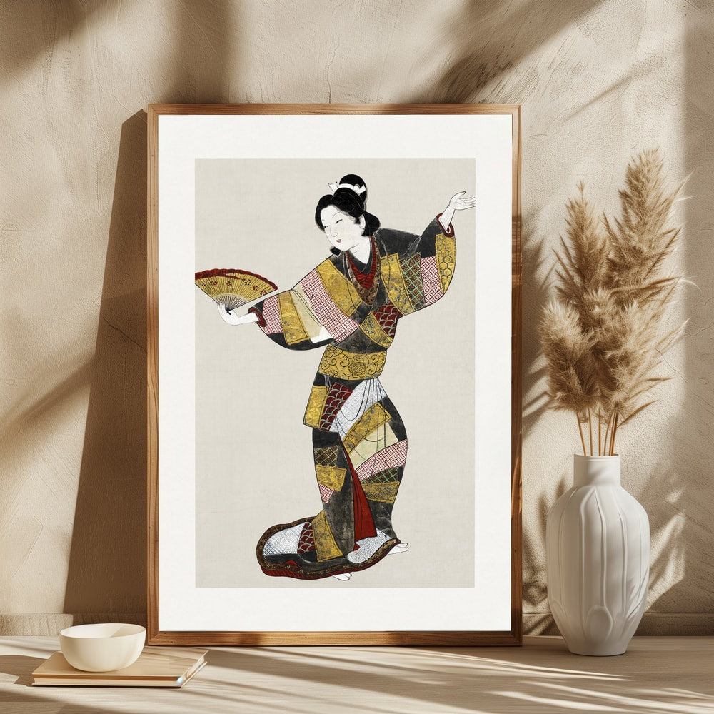 Japanese Female Dancer (17th Century) Vintage Painting Boarder