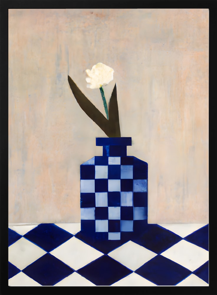 White Flower Blue Vase