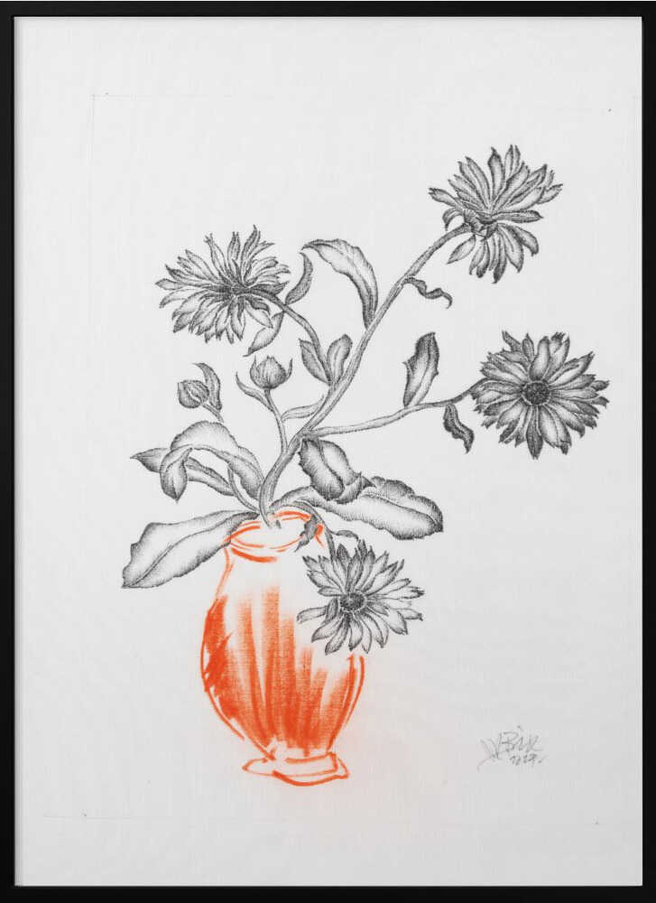Orange Vase Botanical Drawing