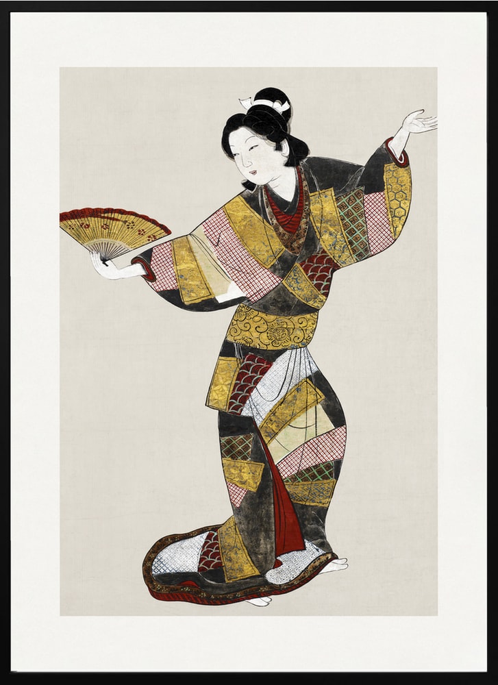 Japanese Female Dancer (17th Century) Vintage Painting Boarder