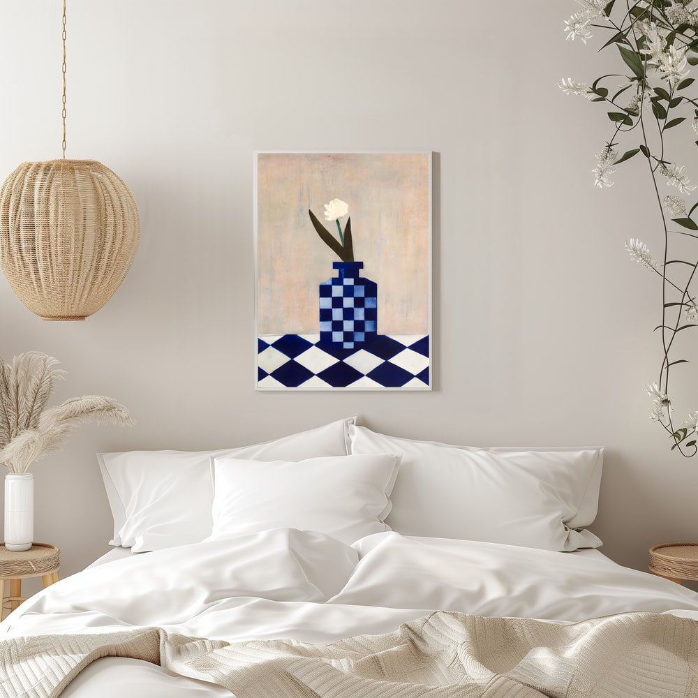 White Flower Blue Vase