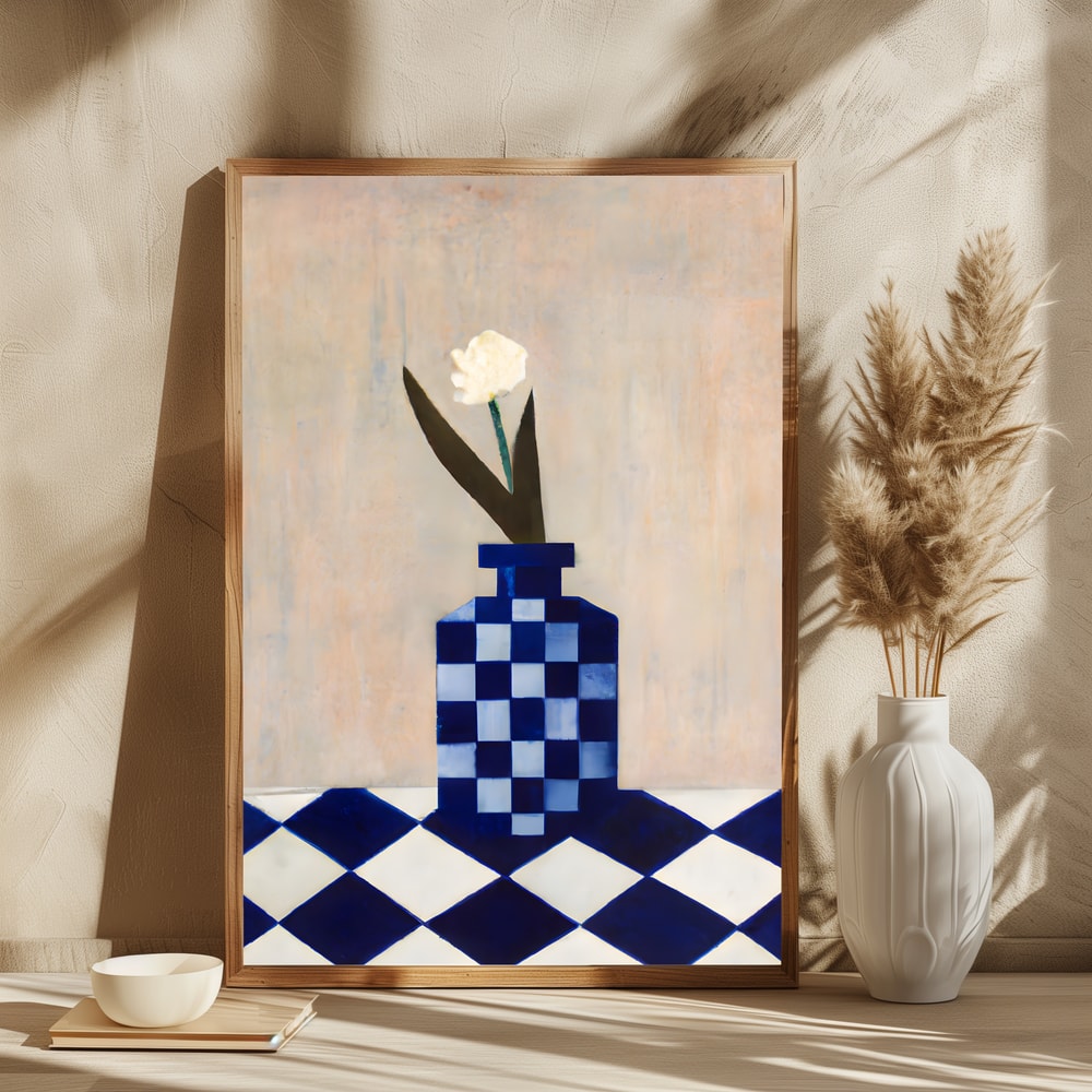 White Flower Blue Vase