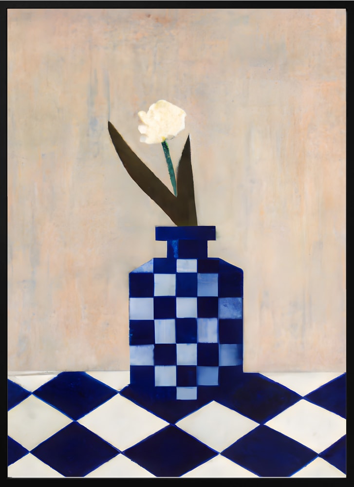 White Flower Blue Vase