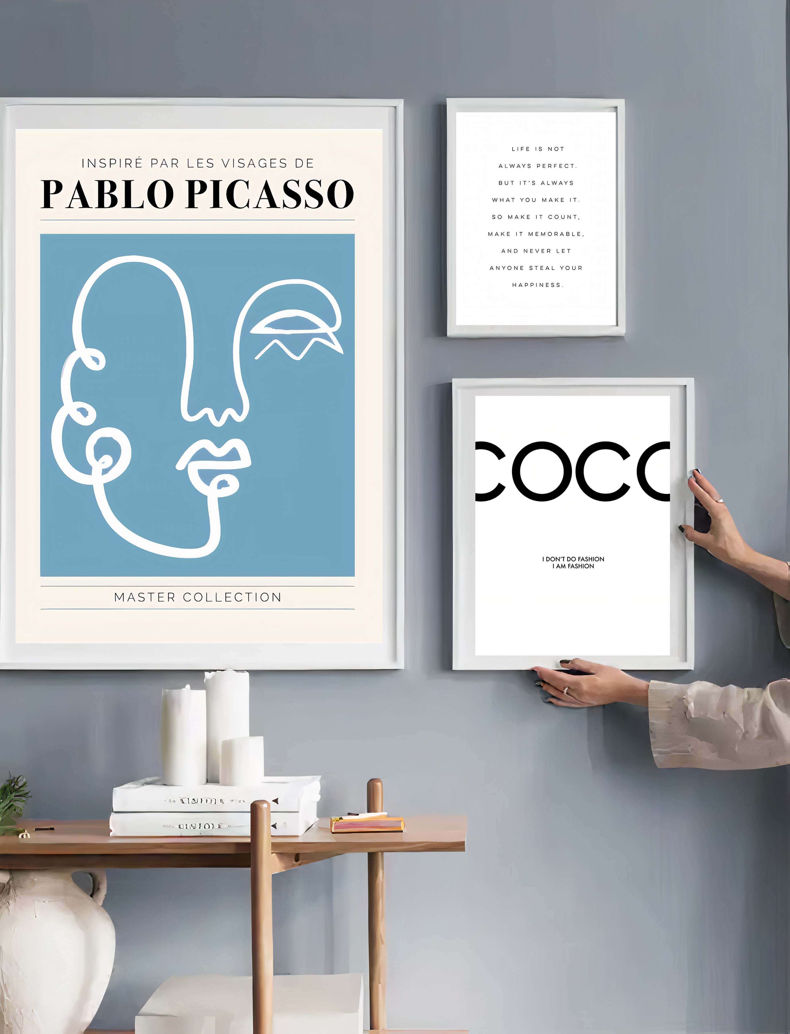 Billedvæg med picasso og coco chanel plakater