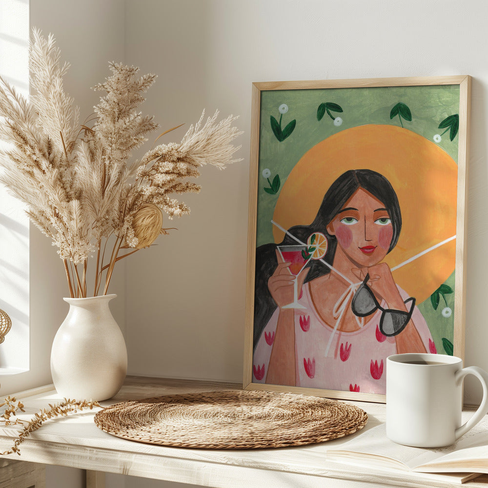 Abstract Modern Bohemian Woman with Cocktail - plakatstore