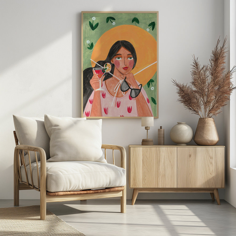 Abstract Modern Bohemian Woman with Cocktail - plakatstore