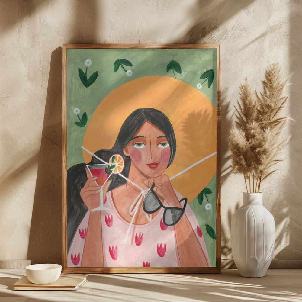 Abstract Modern Bohemian Woman with Cocktail - plakatstore