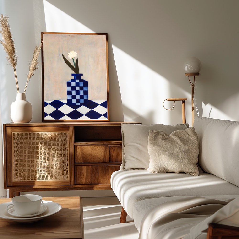 White Flower Blue Vase
