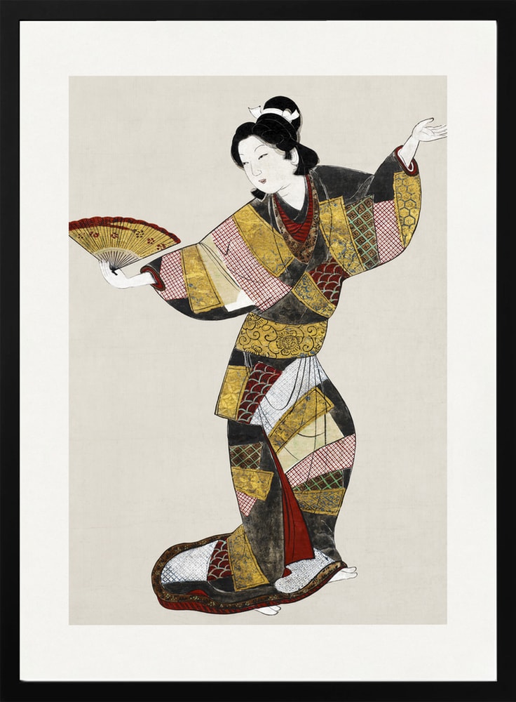 Japanese Female Dancer (17th Century) Vintage Painting Boarder