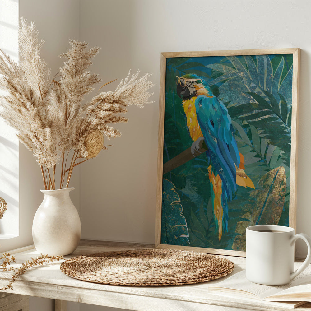 Blue parrot in the rainforest - plakatstore