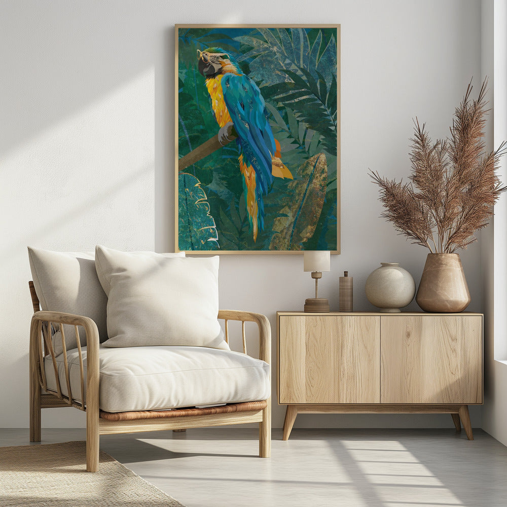 Blue parrot in the rainforest - plakatstore