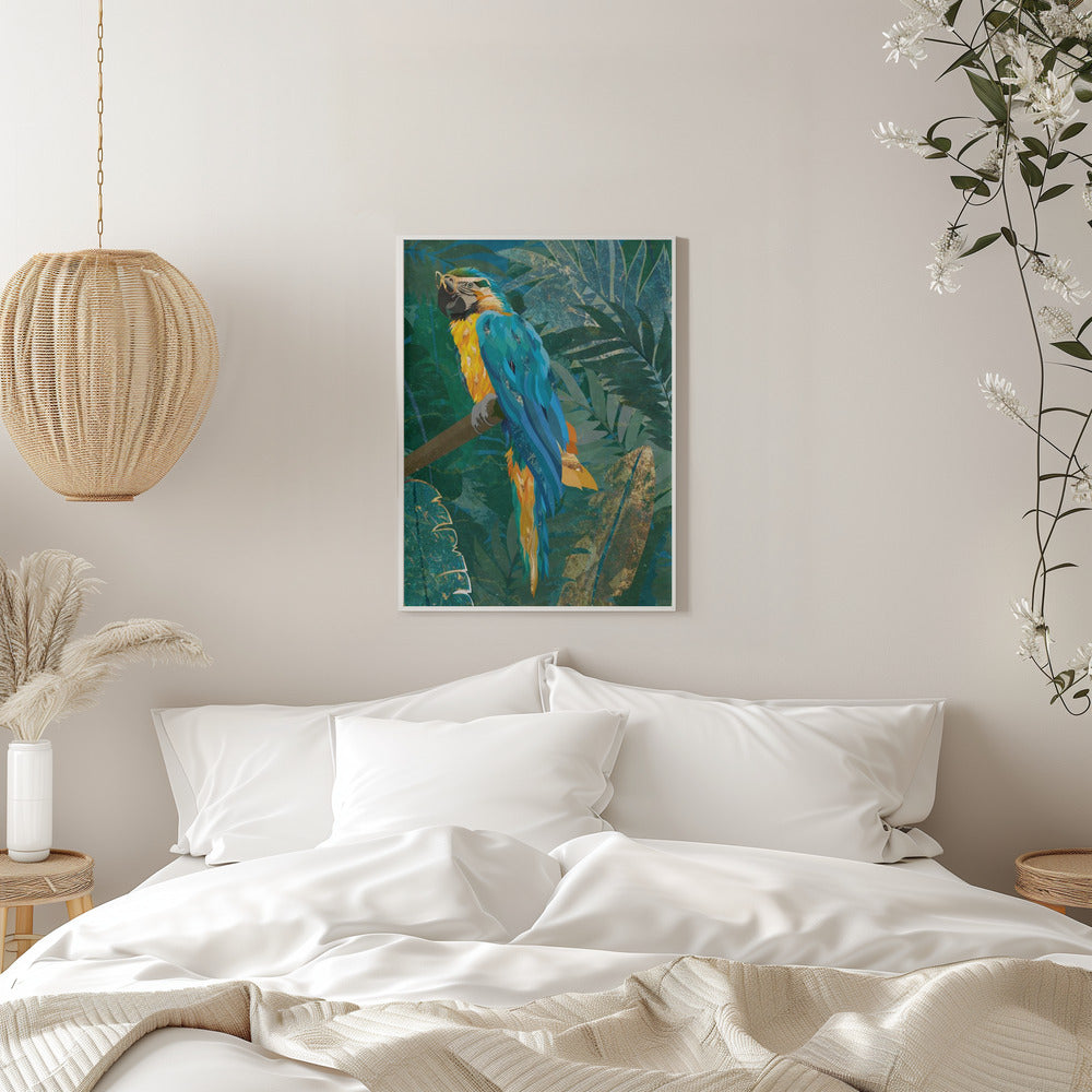 Blue parrot in the rainforest - plakatstore