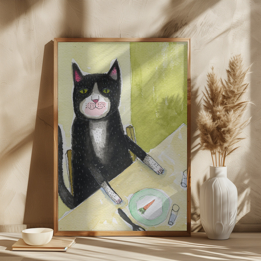 Cat having dinner - plakatstore